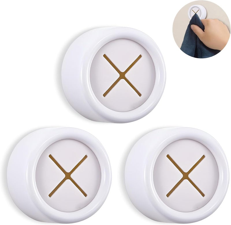 Philbinden 3 Pieces Kitchen Towel Hooks Round Adhesive Dish Towel Hook Premium Chrome Finish & Easy Installation Wall Mount Hand Towel Hook Ideal as Bathroom, Shower or Outdoor Towel Holders (White) - Image 1